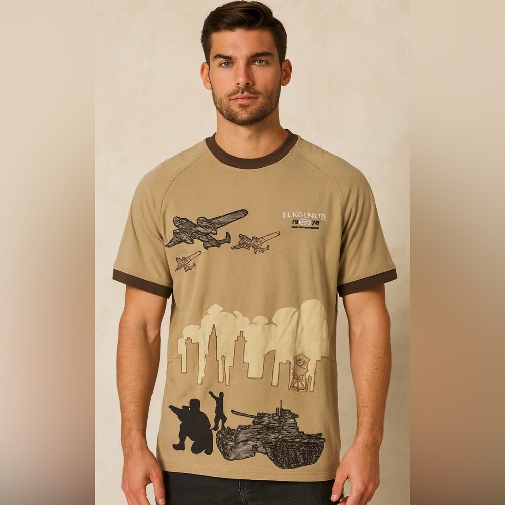 Ecko Unlimited Tan Graphic Tee 3XL – Vintage Streetwear Military Print Shirt